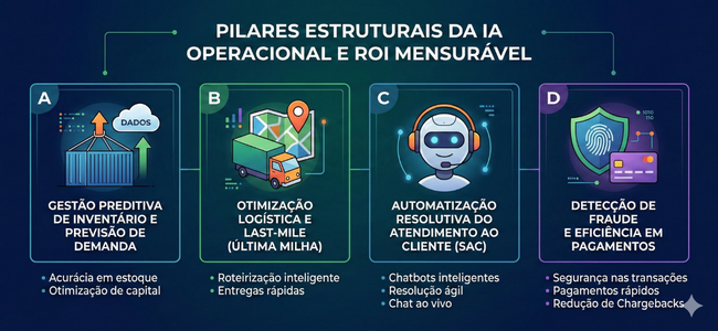 Inteligência Artificial operacional no e-commerce: logística, inventário e SAC 1 Pilares estruturais da IA operacional no e-commerce